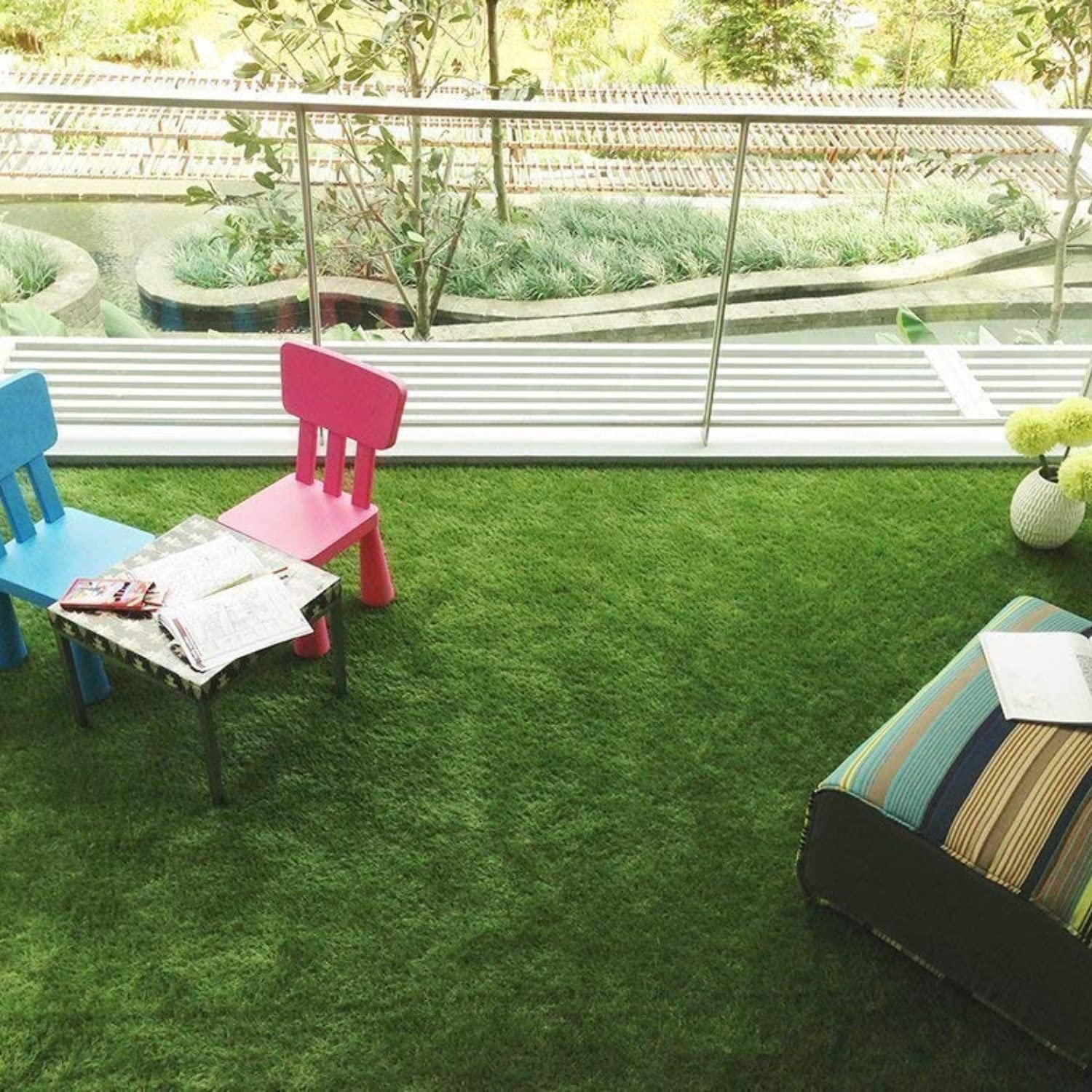 Hug A Plant | Full Green Artificial Grass Mat for Outdoors, Balcony, Lawn, Garden, Terrace | 35 MM Thick Grass Doormat, Runner, Carpet for Poolside, Restaurant, Wall, Landscape