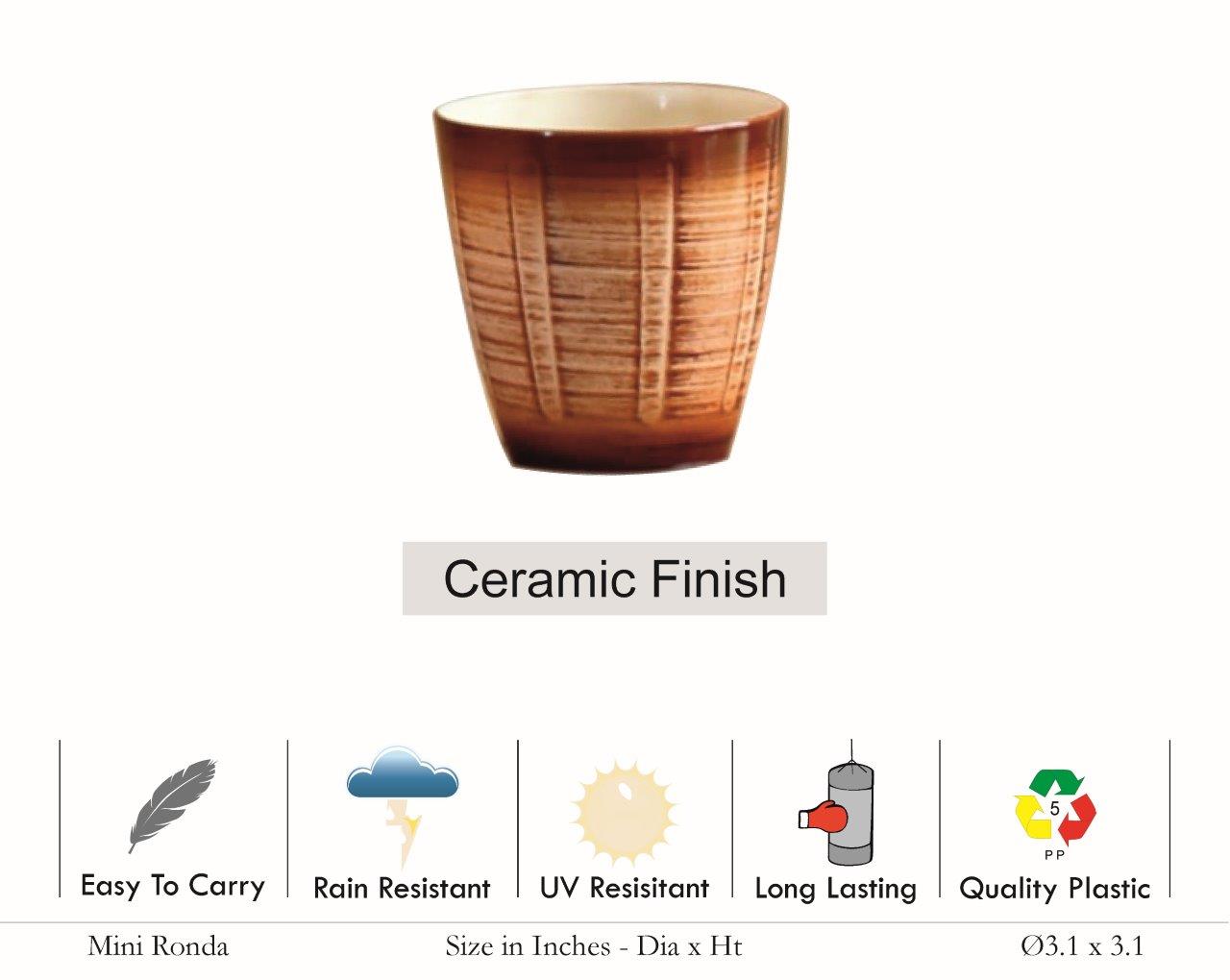 Mini Ronda Ceramic Finish Plastic Pot