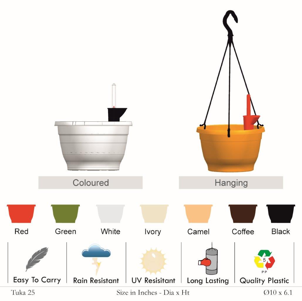 Tuka 25cm Round Hanging Plastic Pot