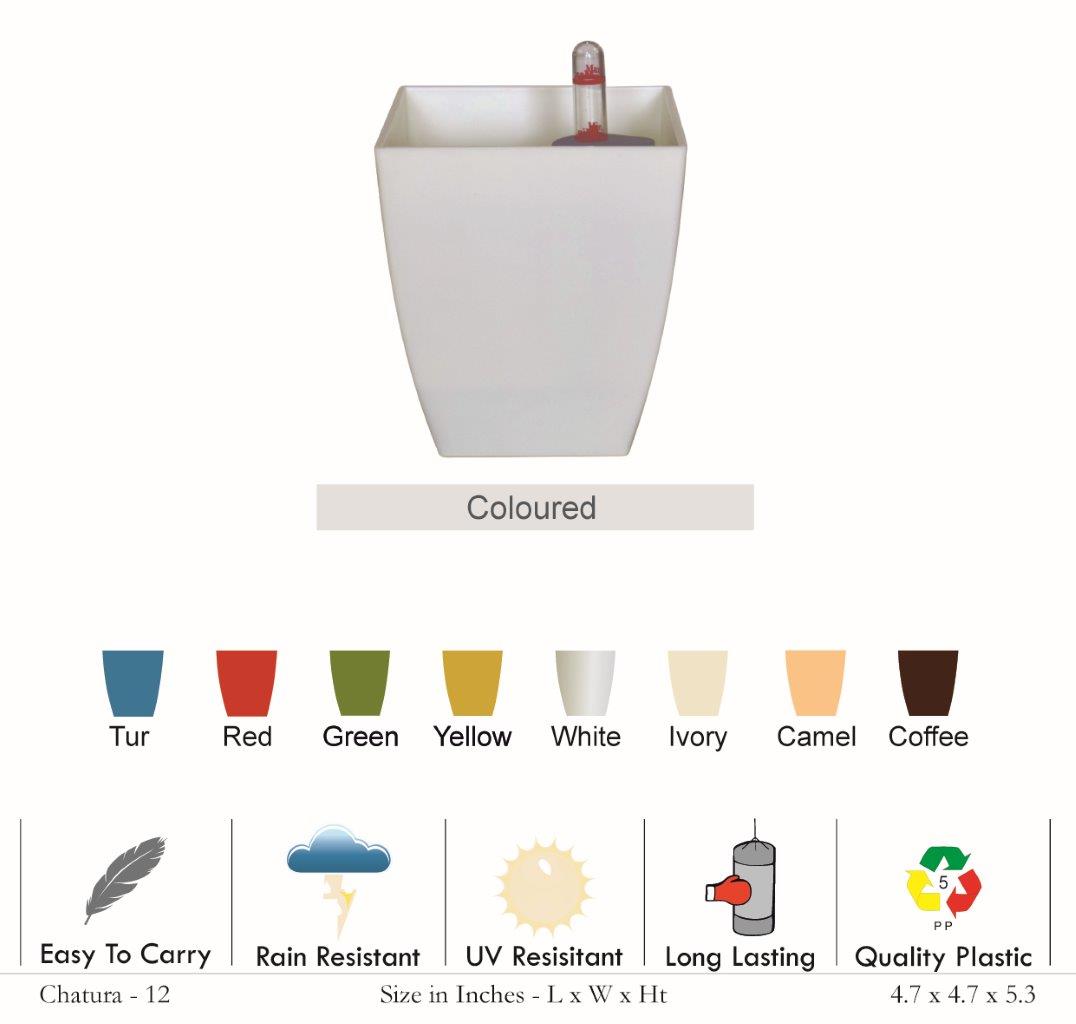 Chatura 12cm Square Plastic Pot (Without Self-Watering Kit)