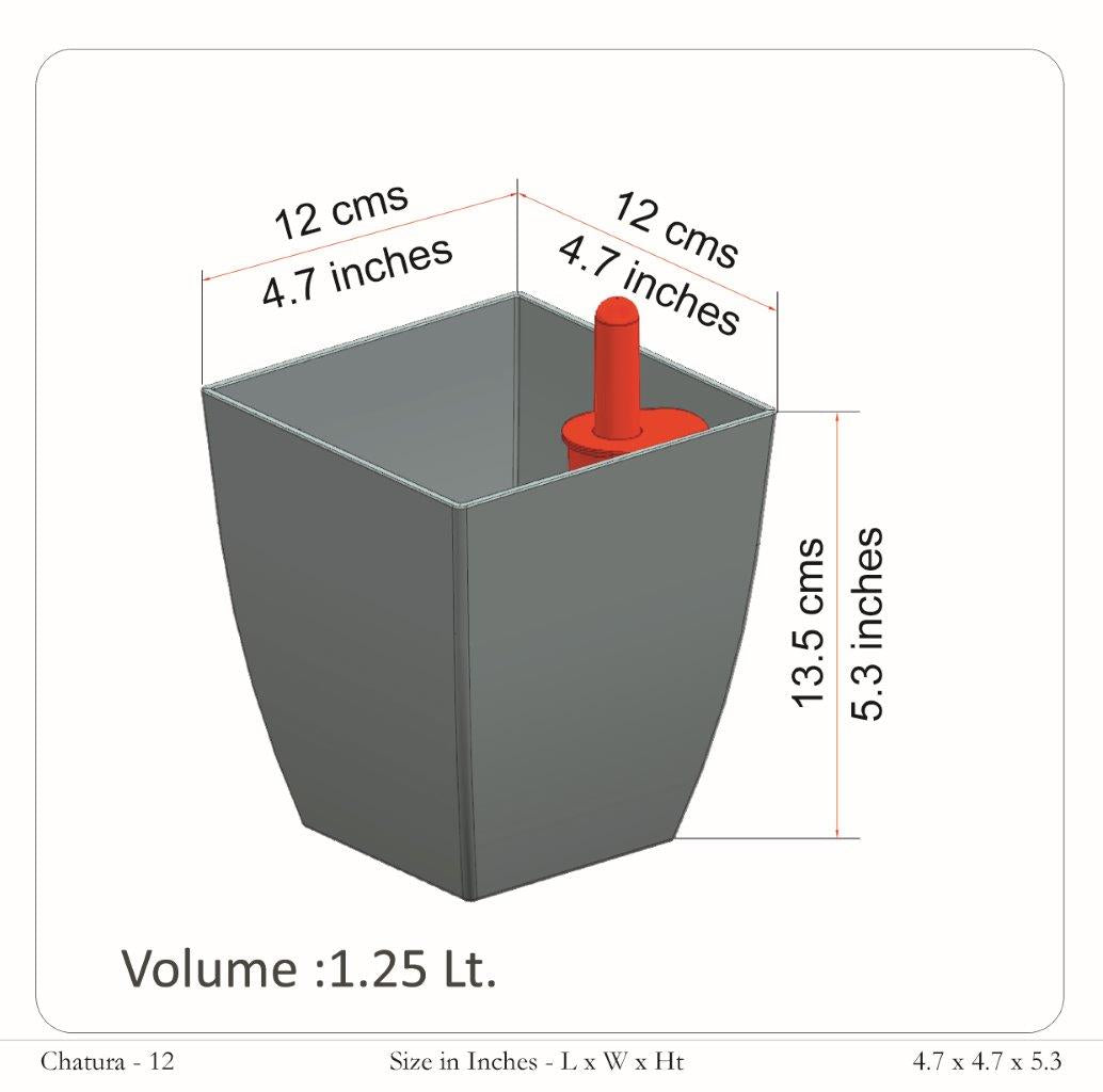 Chatura 12cm Square Plastic Pot (Without Self-Watering Kit)