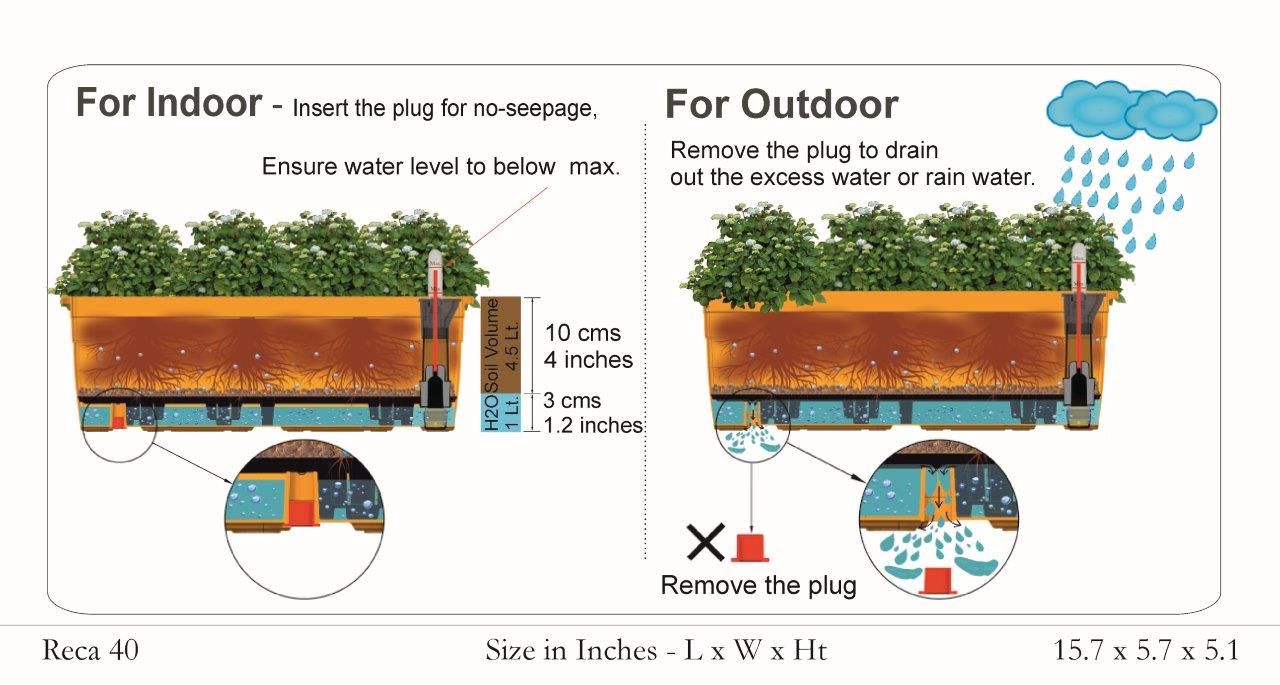 Reca 40cm Rectangle Plastic Pot With Self-Watering Kit (Wooden Finish)