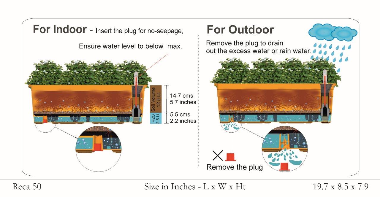 Reca 50cm Rectangle Plastic Pot With Self-Watering Kit (Wooden Finish)