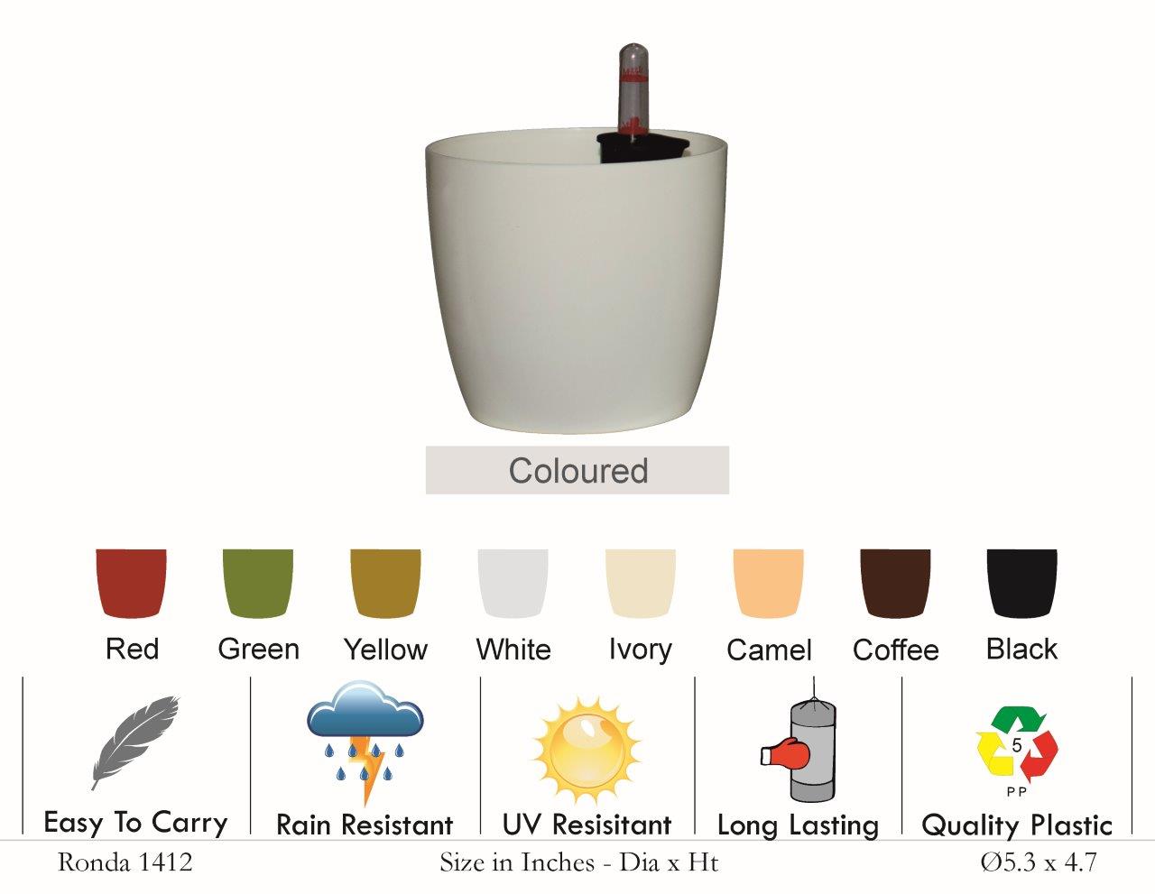 Ronda 1412 Round Plastic Pot With Self-Watering Kit
