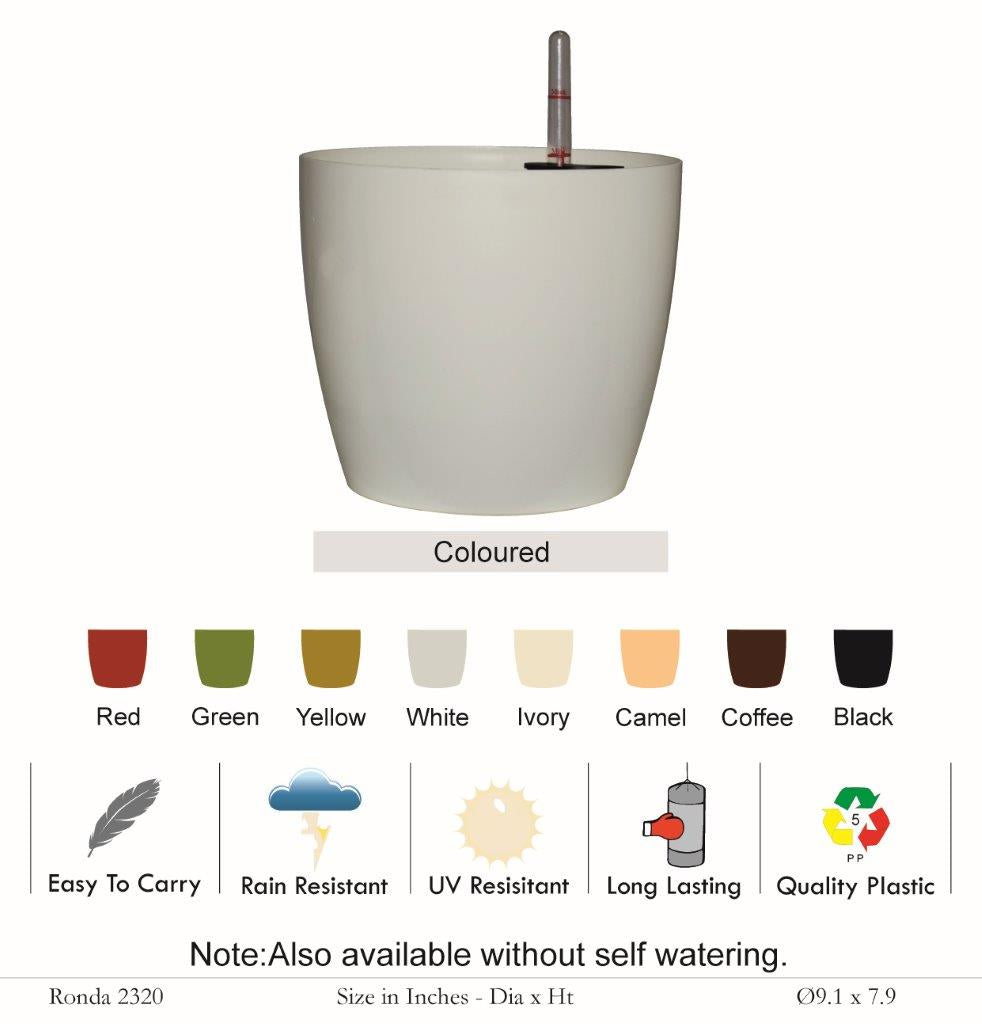 Ronda 2320 Round Plastic Pot With Self-Watering Kit