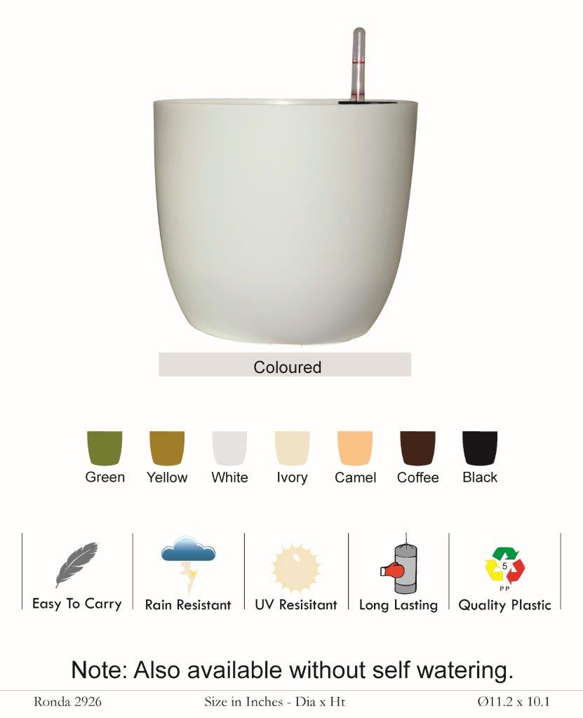 Ronda 2926 Round Plastic Pot With Self Watering Kit