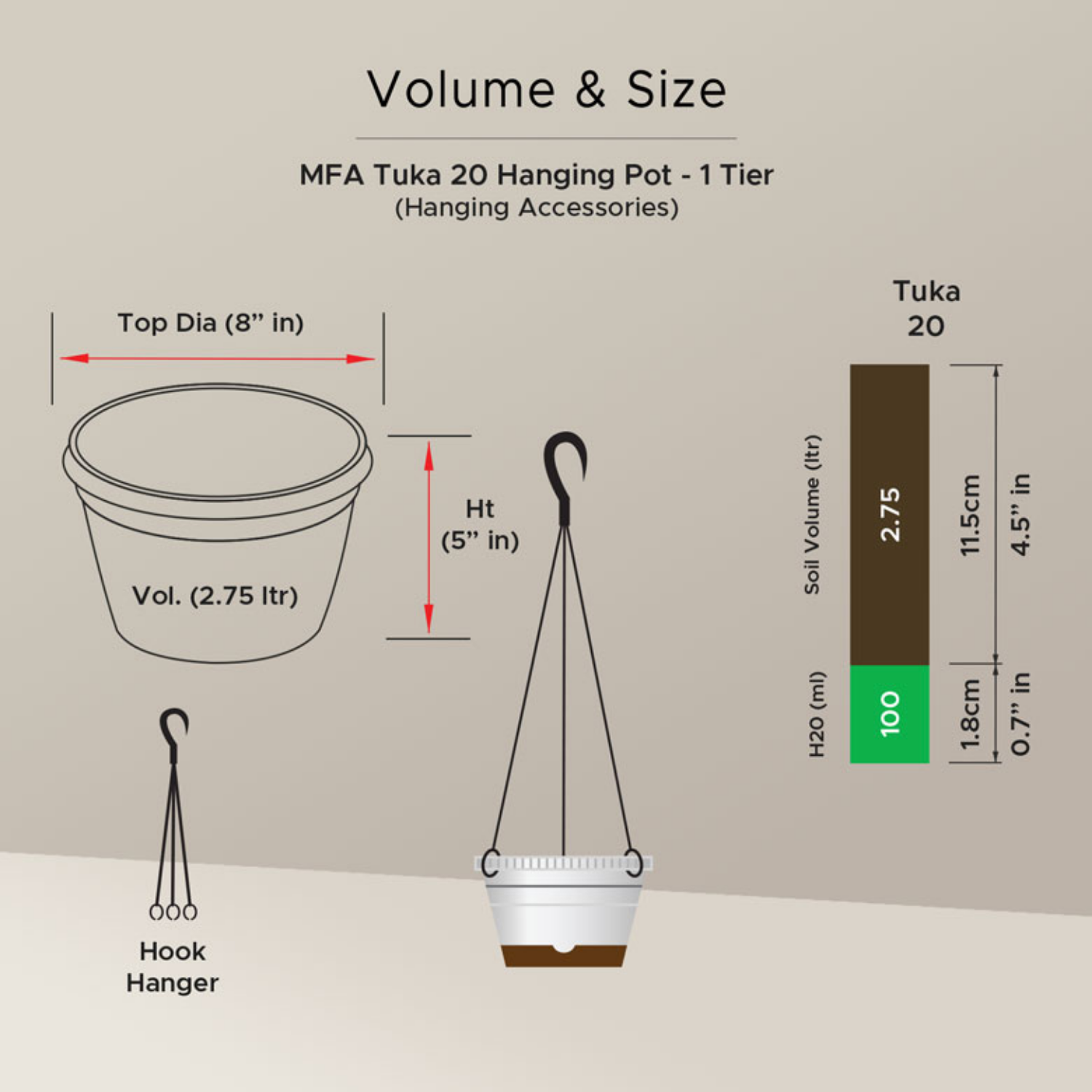 Tuka 20 Self Watering Hanging Plastic Pot