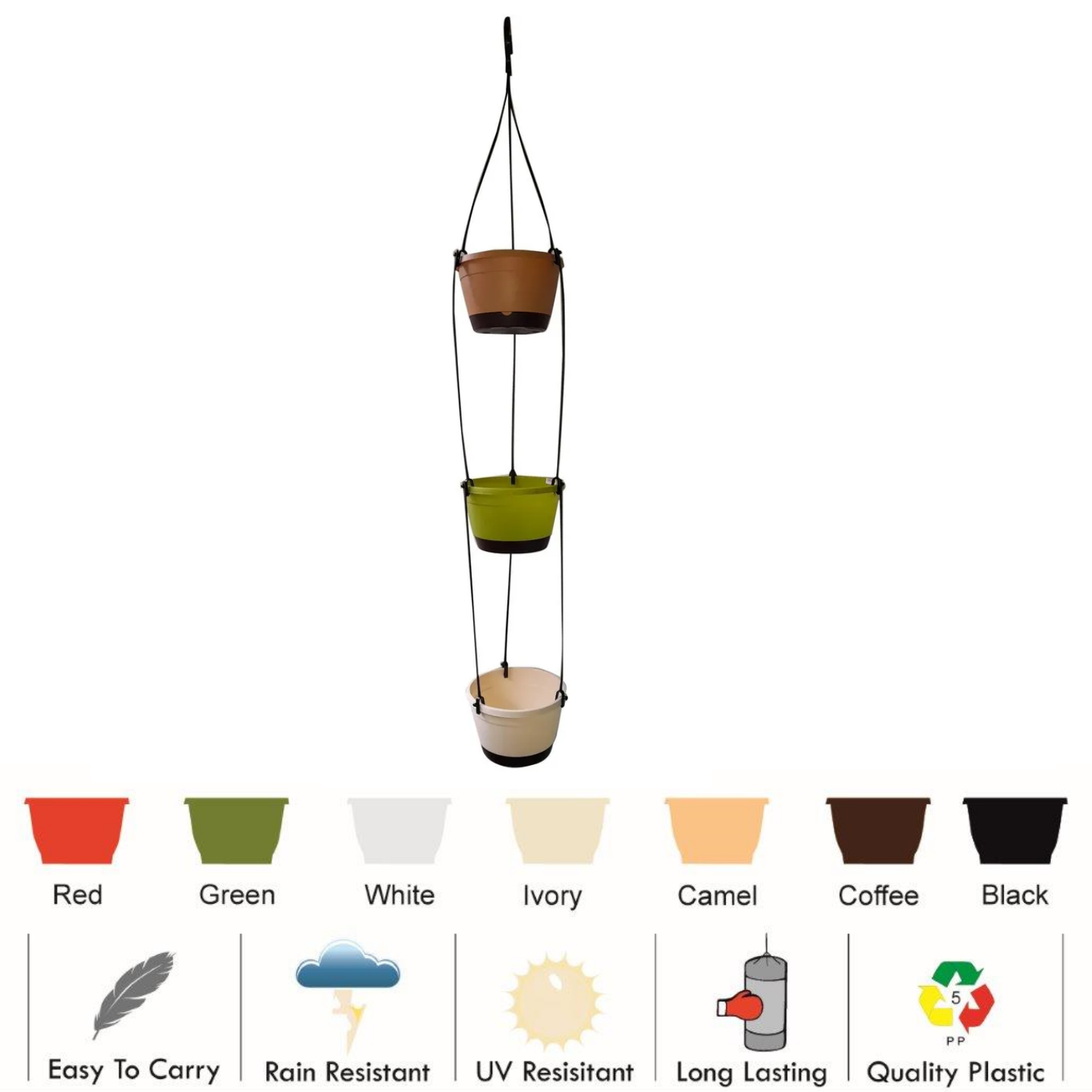 Tuka 20 Three Tier Self Watering Hanging Plastic Pot